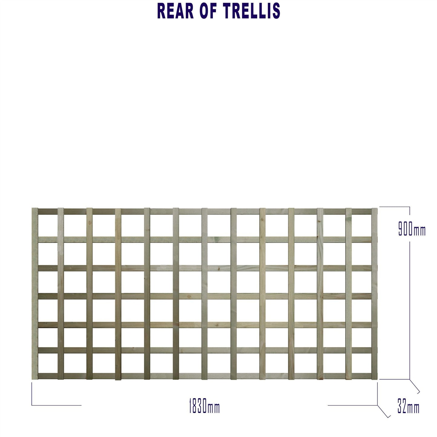 Premier Garden Standard Trellis Panels 120mm Squares Flat Design Width: 6ft (183cm) x Height: 3ft (90cm) Fence Panel Topper Wall Art Plant Growing Vine Trellis Panels