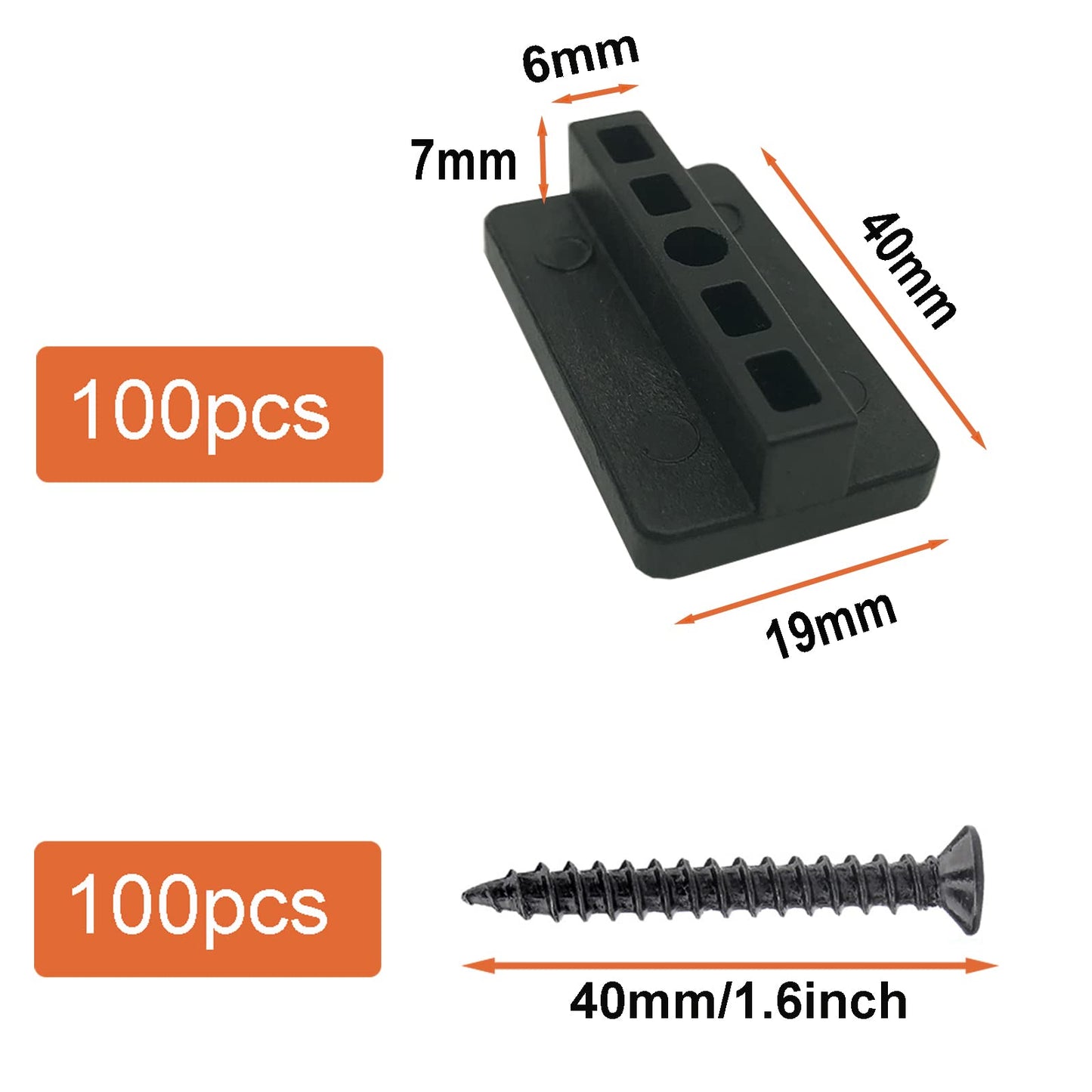 100 Pcs Composite Decking Clips, WPC Decking Clips, 6mm WPC T Clips Hidden Fasteners/Plastic Fixings, Fastener Board Clip with Black Screws