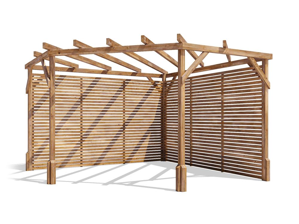 Dunster House Wooden Corner Pergola Kit 10' x 10' DIY Garden Plant Frame with Slatted Walls Utopia Diamond
