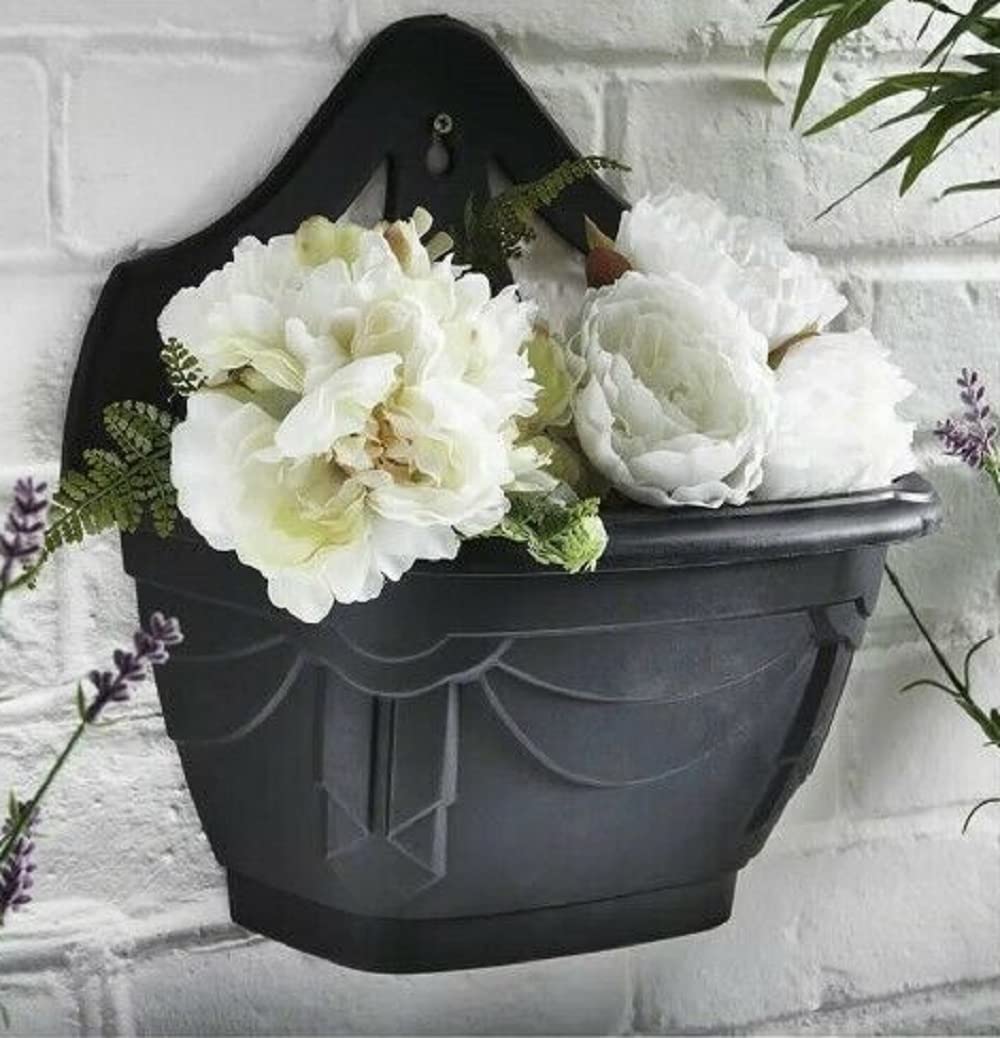 Fence Wall Planter Plant Flower Basket Pot Container Venetian Garden Box Plastic UK (Wall Planter 31 cm Black, 3)