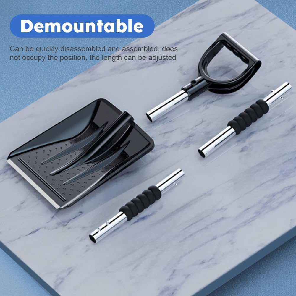2025 Upgrade Snow Shovel - Detachable 3-Part Adjustable Telescopic Handle, Sand & Mud Removal Tool for Driveway Snow Removal