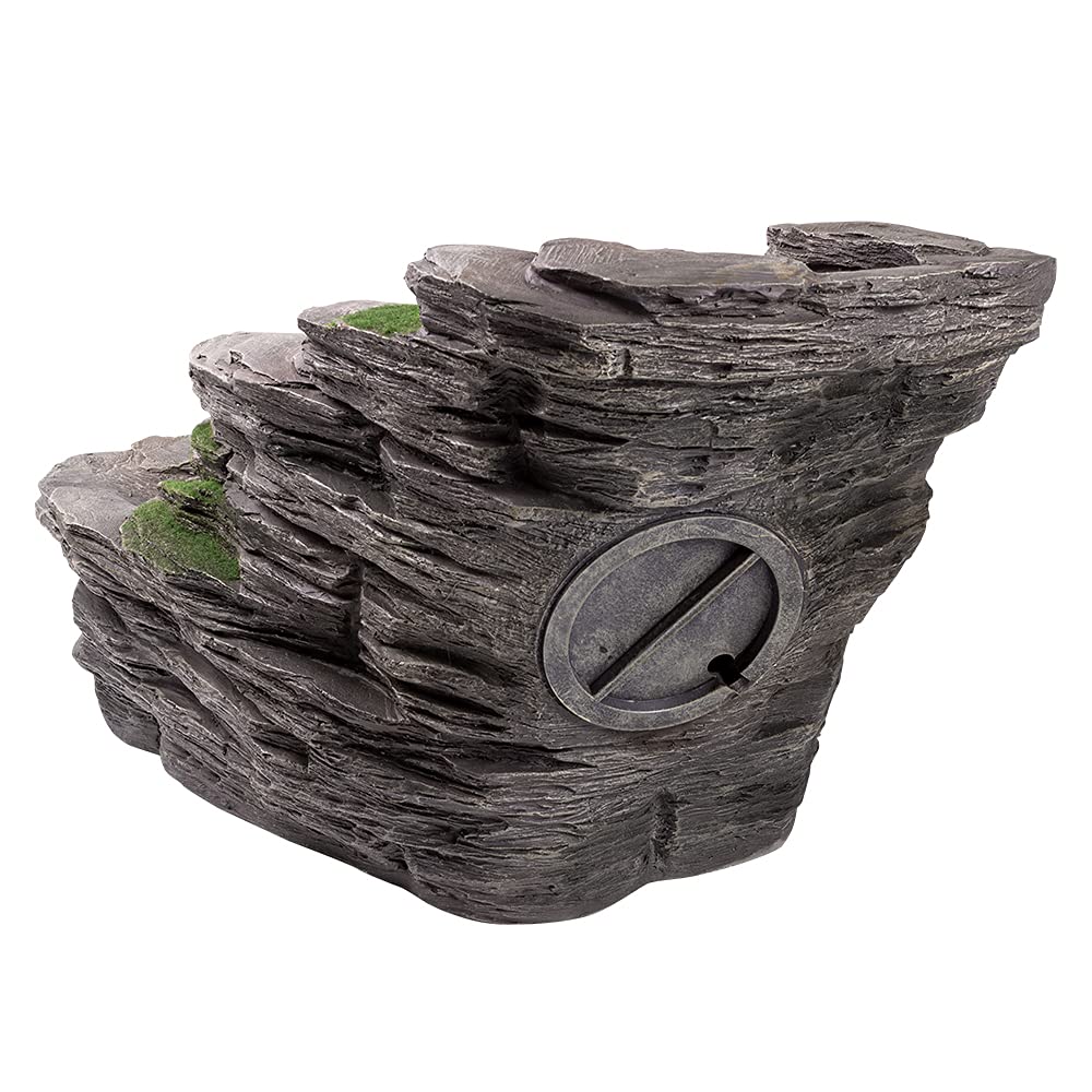 Waterfall Water Feature with LED Light | Rock Stone Cascading Water Feature for the Garden, Outdoor, Self Contained - 58 x 42 x 37cm