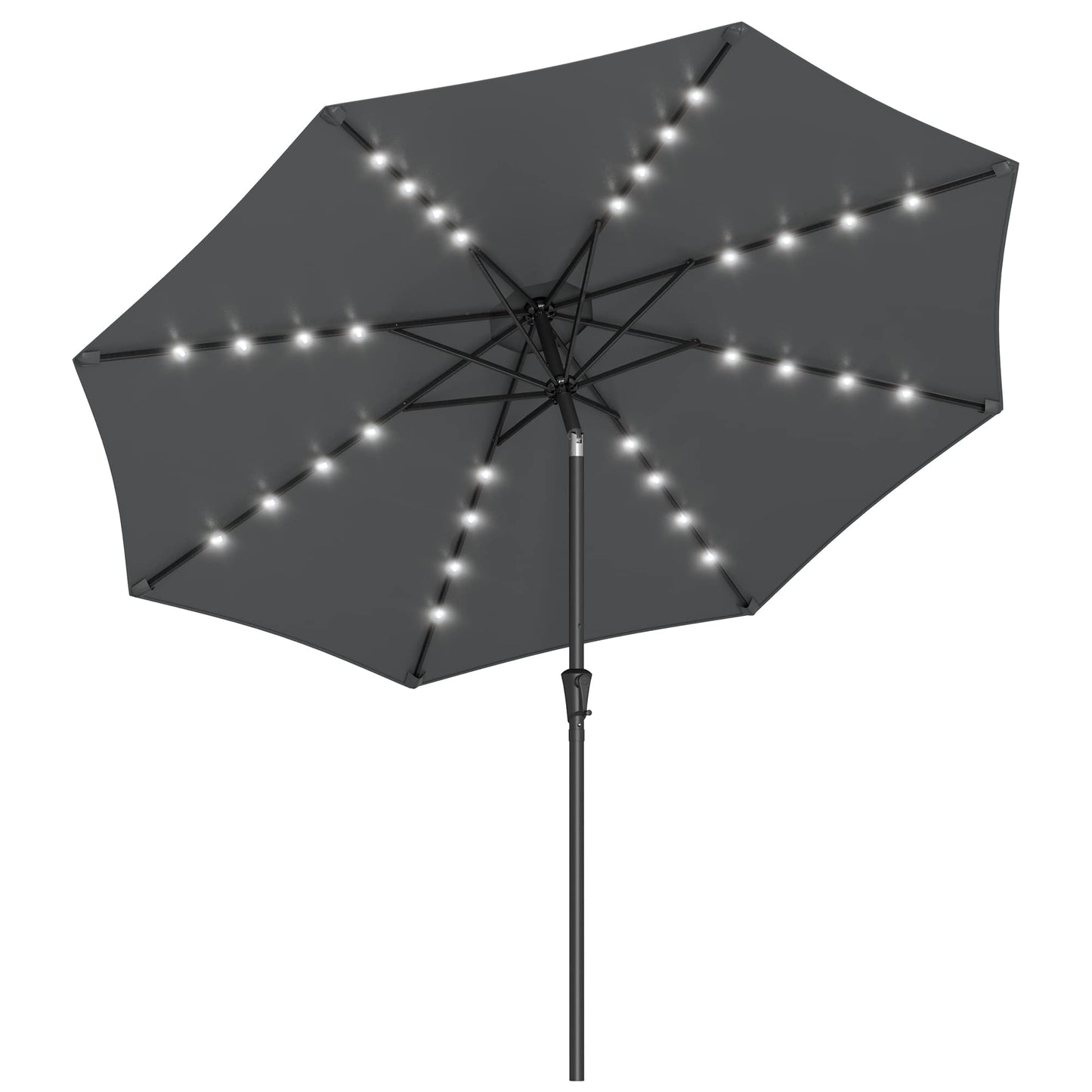 SONGMICS Parasol 300 cm with LED Solar Lighting, 32 LED Lights, UV Protection UPF 50-, 30° Bendable, for Garden, Patio, Pool, Balcony, without Stand, Grey GPU33GY