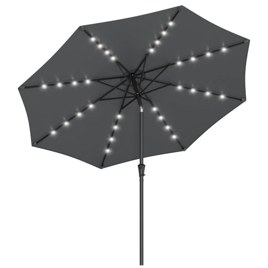 SONGMICS Parasol 300 cm with LED Solar Lighting, 32 LED Lights, UV Protection UPF 50-, 30° Bendable, for Garden, Patio, Pool, Balcony, without Stand, Grey GPU33GY