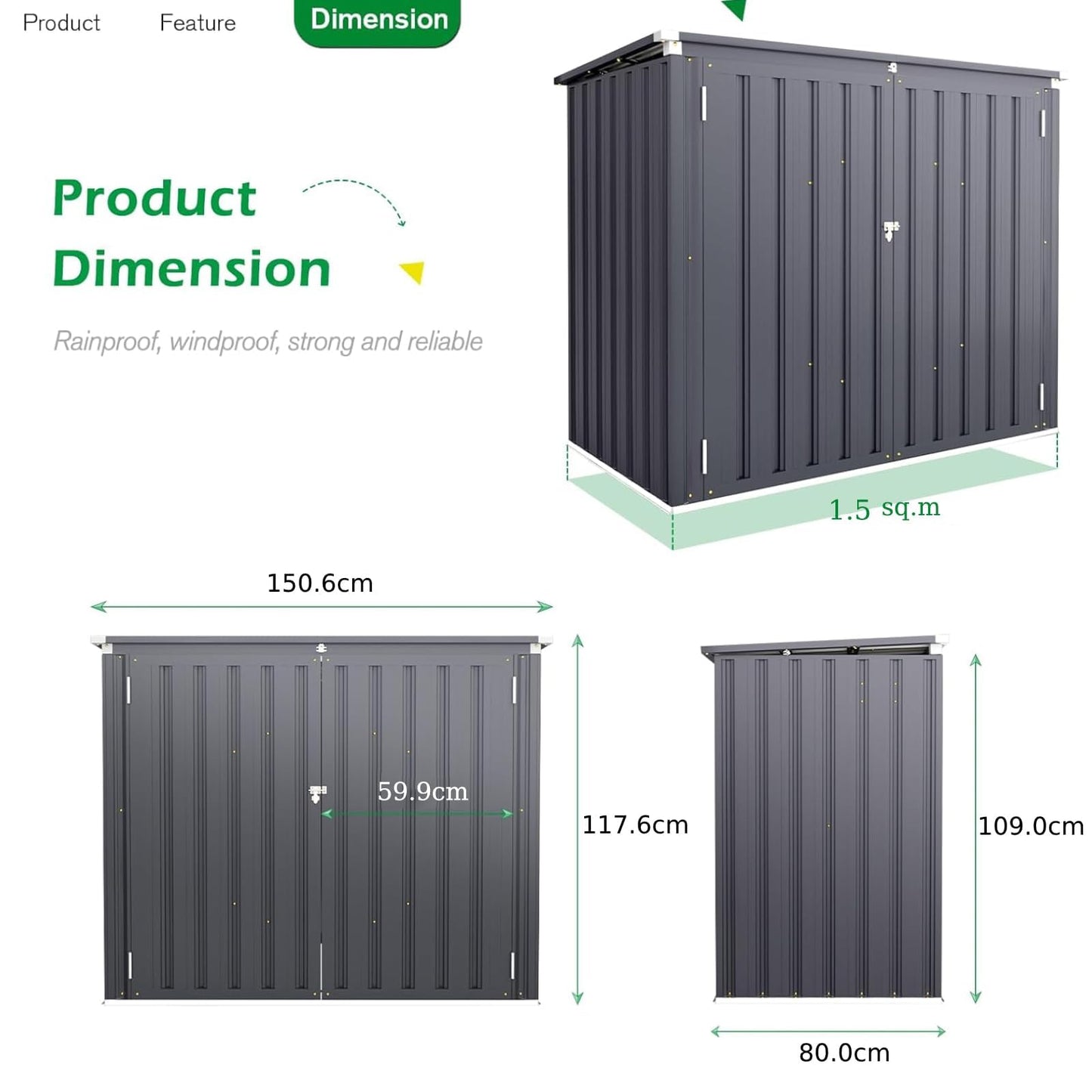 U-MAX 1.5x0.8m Garden Storage Box, Dark Grey