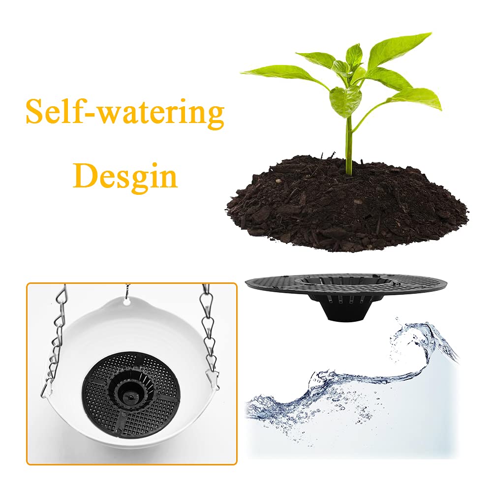 3 Pcs 8 inch Hanging Planter Pots,Self-Watering Round Hanging Basket with Water Tray and Metal Chain,Succulent Flower Plant Pot Container for Indoor Outdoor Garden Balcony Wall Decor,White