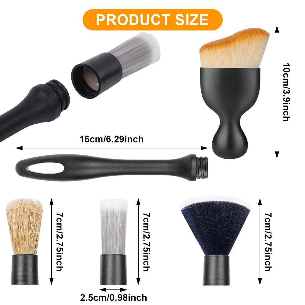URAQT 5 PCS Car Detailing Brush Set, Car Brush Interior, Car Detailing Brushes Duster with Soft Bristles, Car Cleaning Brush Dust Removal Brushes Tool for Interior/Exterior Automotive Trim Wheel Rim
