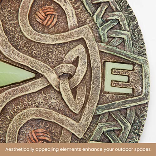 Bits and Pieces - 10” (25.5 cm) Glow-in-The-Dark Celtic Compass Decorative Stone - Yard Decoration – Beautiful Lawn/Garden Stone