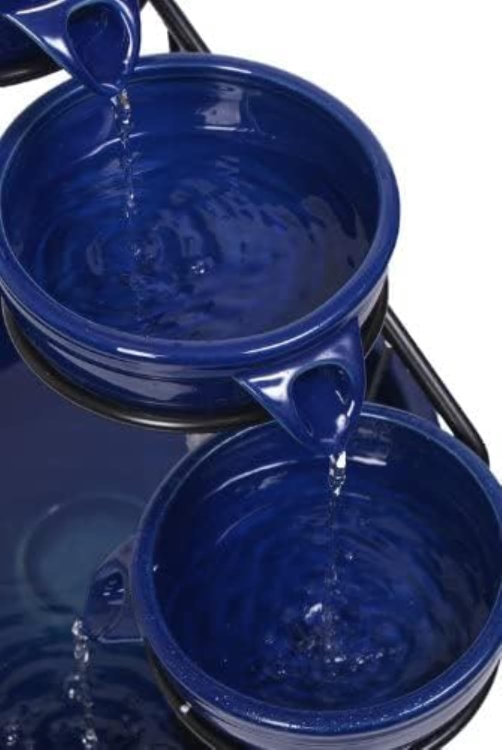 Primrose 55cm Solar Powered Blue Ceramic Outdoor Jug & Dish Water Feature with Battery Backup and LED Lights