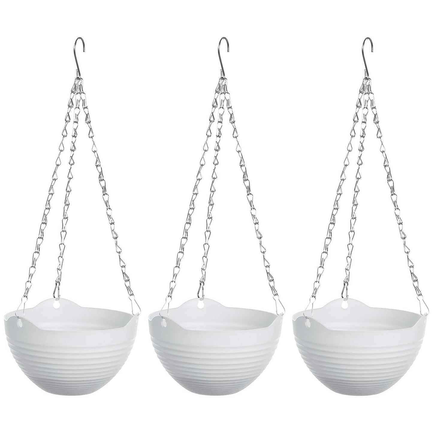 PATIKIL Plastic Self-Watering Hanging Planters, 3 Pack 8 Inch Garden Flower Pot Container Baskets with Chain and Drainer for Indoor Outdoor, White