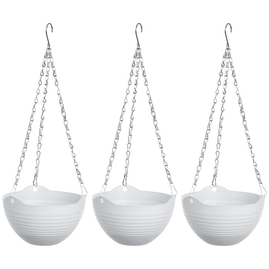 PATIKIL Plastic Self-Watering Hanging Planters, 3 Pack 8 Inch Garden Flower Pot Container Baskets with Chain and Drainer for Indoor Outdoor, White