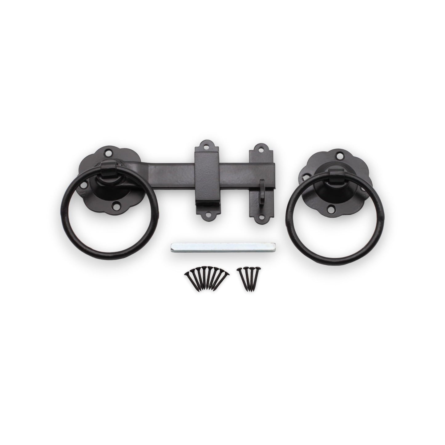 Infinity Decor Heavy Duty Epoxy Black 6" 150mm Plain Ring Gate Latch Set – Garden Gate Shed Latch Catch Set Ideal for Wooden Gate and Garage Doors
