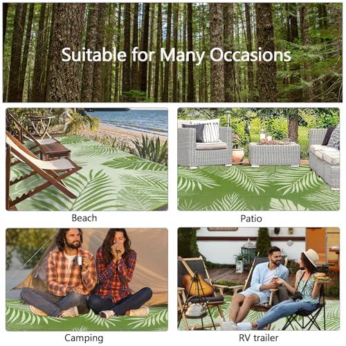 Cekene Patio Rugs for Garden Waterproof 180x270cm lightweight Outdoor Camping Rugs Reversible Plastic Straw Rug UV Resistant Area Floor Rug for Outside BBQ Deck Balcony Porch Grass Green