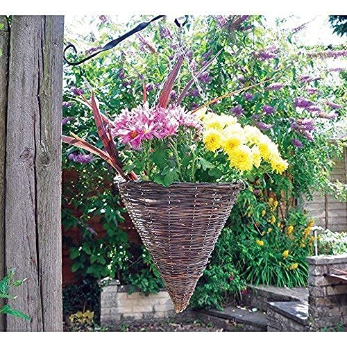 Garden Mile 12" Rattan Cone Garden Hanging Baskets Indoor Outdoor Hanging Planter Plant Pots Rattan Wicker Hanging Basket (12" Rattan Cone Basket) (Four Baskets)