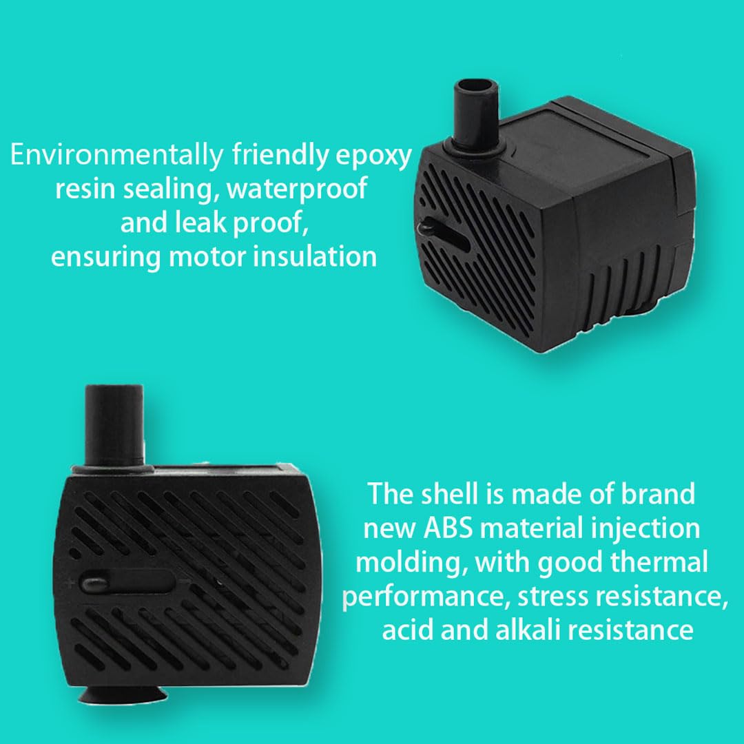 GERUI Small Water Feature Pump with 12 LED Lights, Small Submersible Water Pump 180L/H, 3W, Height of 0.55m, Adjustable Ultra Silent Water Pump for Fish Tank, Pet Fountain, Aquarium, Hydroponics