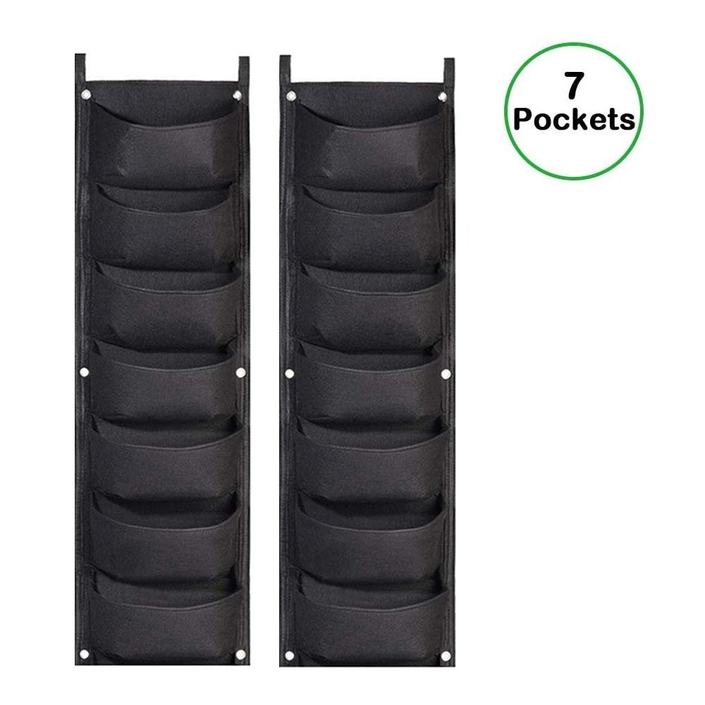 LITLANDSTAR Hanging Planter Bags, 2 Pack 7 Pocket Vertical Wall Planter, Indoor/Outdoor Gardening, Black