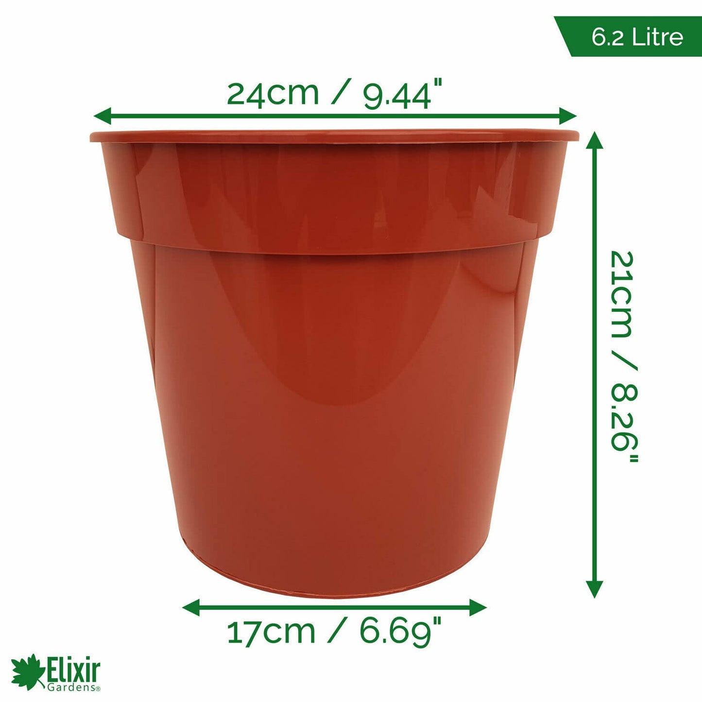 Elixir Gardens | Strong Deep Terracotta Recycled Plastic Plant Pots | Various Sizes/Quantities Available | 23cm x 2