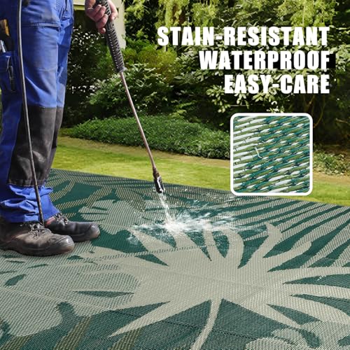 Homcomodar Outdoor Rugs 150x245cm Portable Camping Mat Reversible Mats Lightweight Plastic Straw Rug UV Resistant Patio Rug for Balcony Beach BBQ Deck(Green)