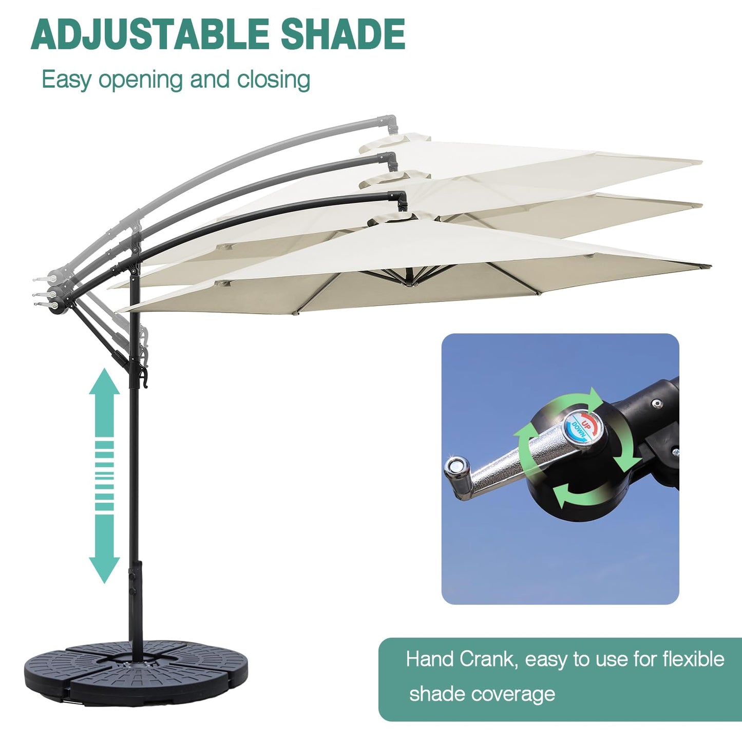 Vivo Technologies 3m Cantilever Garden Parasol, Banana Patio Umbrella Freestanding Parasol Hanging Parasol with Crank Handle and Tilt for Outdoor Garden and Patio Sun Shade Cream