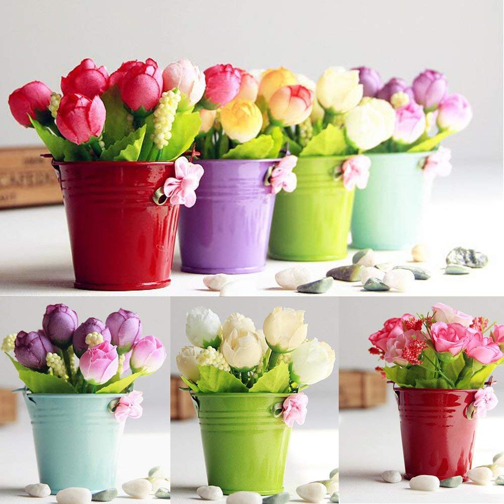 Dproptel 2-in-1 Portable Flower Pots - Sand bucket, Iron Hanging Flower Pots, Balcony Garden Pots Wall Planters Metal Bucket Flower Holders with Detachable Hooks - 8 Colors Set