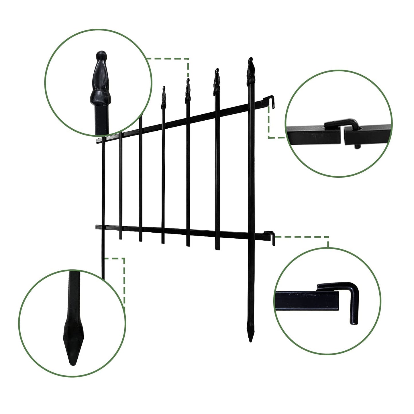 Thealyn Metal Decorative Garden Fence 57cm Wide x 45cm High (5 Panels, Total Length 2.8m), Metal Fence Panels, Landscape Fencing for Flower Bed, Trees, Animal Barrier