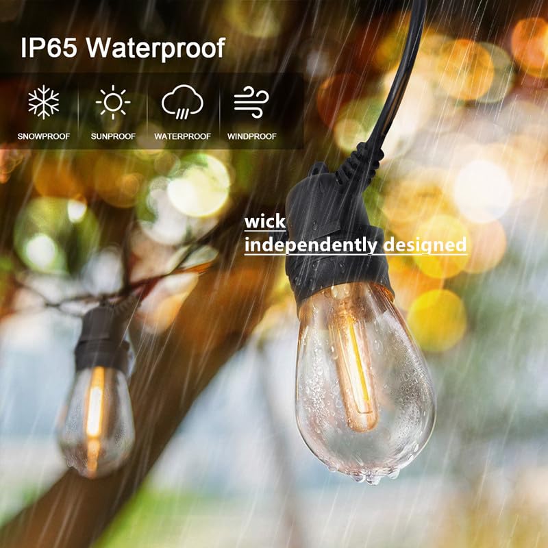 107ft Festoon Lights Outdoor, 32 led Dimmable Bulbs, IP65 Waterproof Commercial Grade Outdoor String Lights for Garden, E26 Socket, 2200k