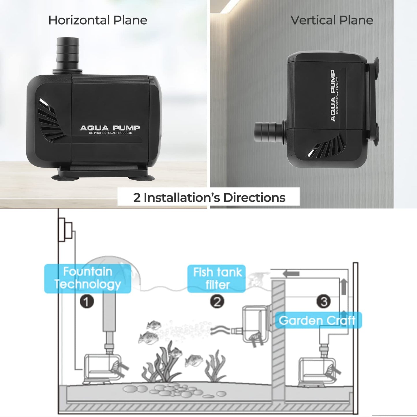40W Aquarium Submersible Pump 3000 L/H - Ultra-Quiet with Filter and 3 Nozzles 19mm/22mm/25mm, Max Delivery Head 2.8m for Pond Fountain Aquarium Rock Garden