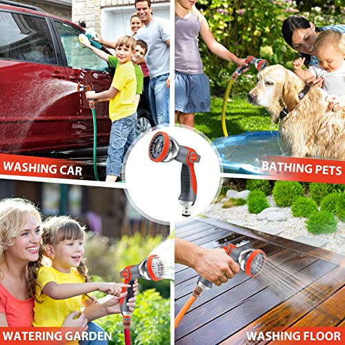 BIBURY Upgraded Garden Hose Spray Gun Set with Connector, 10 Adjustable Patterns Spray Nozzle with Thumb Switch, Anti-Slip Design, Perfect for Car Washing, Pet Showering, Cleaning, Watering Lawn