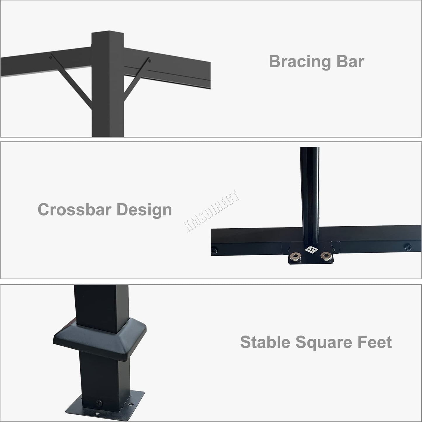 BIRCHTREE Steel Frame Pergola Gazebo 180g PE Polyester UV-Resistant Backyard Garden Sun Shade Roof Shelter Porch Awning Retractable Slide Canopy Outdoor Grape Trellis Patio 3X2M Grey