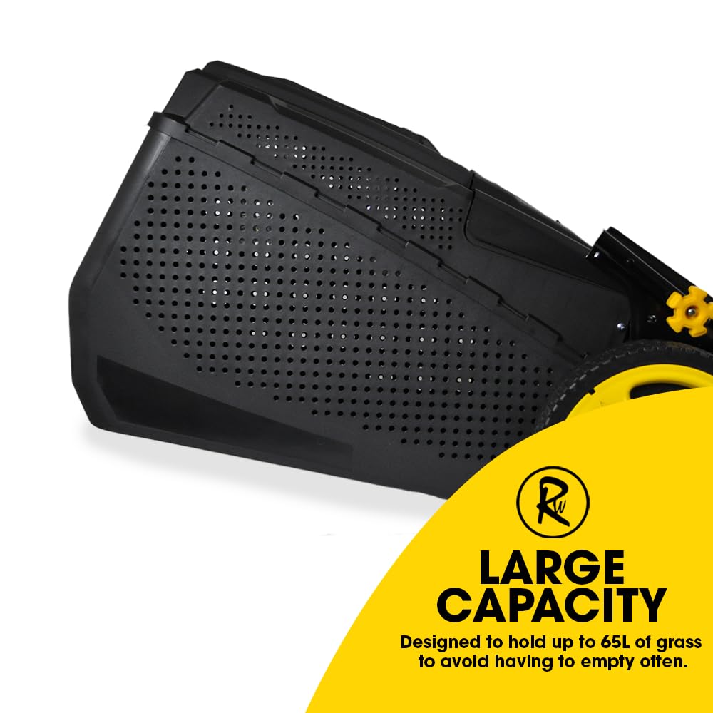 21″ Self Propelled RocwooD Petrol Mulching Lawnmower Folding Handle Side Chute 51CM Cut Width Rotary Blade 65 Litre Capacity 7 Cut Positions 173CC Engine