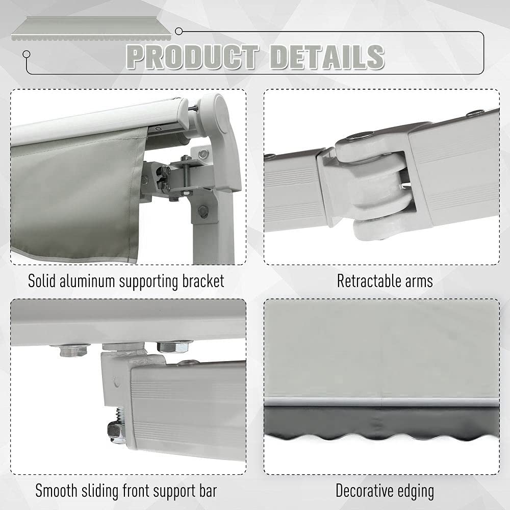 The Fellie DIY Manual Garden Awnings Patio Awning Retractable Canopy Outdoor Sun Shader, 4m x 3m, Grey