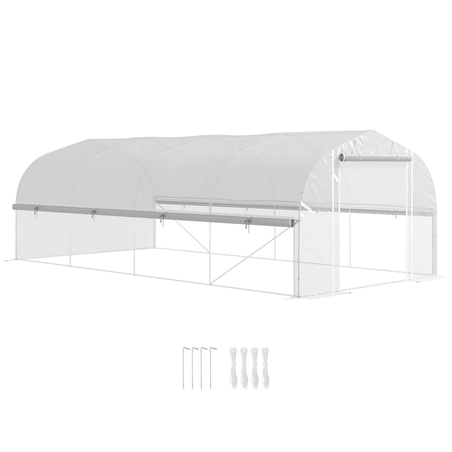 Outsunny 6 x 3 x 2m Polytunnel Greenhouse with Roll-up Sidewalls, Mesh Door and 8 Mesh Windows, Walk-in Garden Tunnel Warm House Tent with UV-resistant PE Cover and Galvanised Steel Frame, White