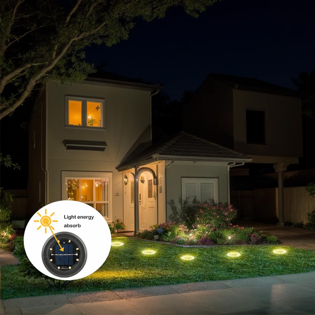Hqynss Solar Floor Lights,8 Pack LED Outdoor Garden Lights,IP65 Waterproof Solar Decking Light for Garden, Land, Grass, etc.(Warm White)