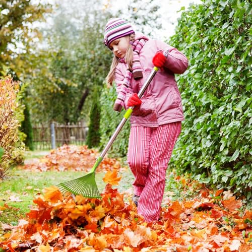 Hortem Garden Leaf Rake Set, Telescopic Rake Gardening, include 24-Teeth Aluminum Lawn Rake and Lightweight Garden Yard Leaf Scoops (Green)
