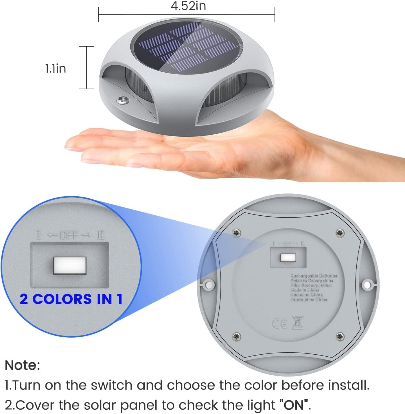 Siedinlar Solar Deck Lights Outdoor Solar Powered Decking Lights Waterproof Solar Ground Lights Solar Lights Outdoor Garden for Pathway Driveway Step Dock 4 Pack (Warm White/RGB Changing)