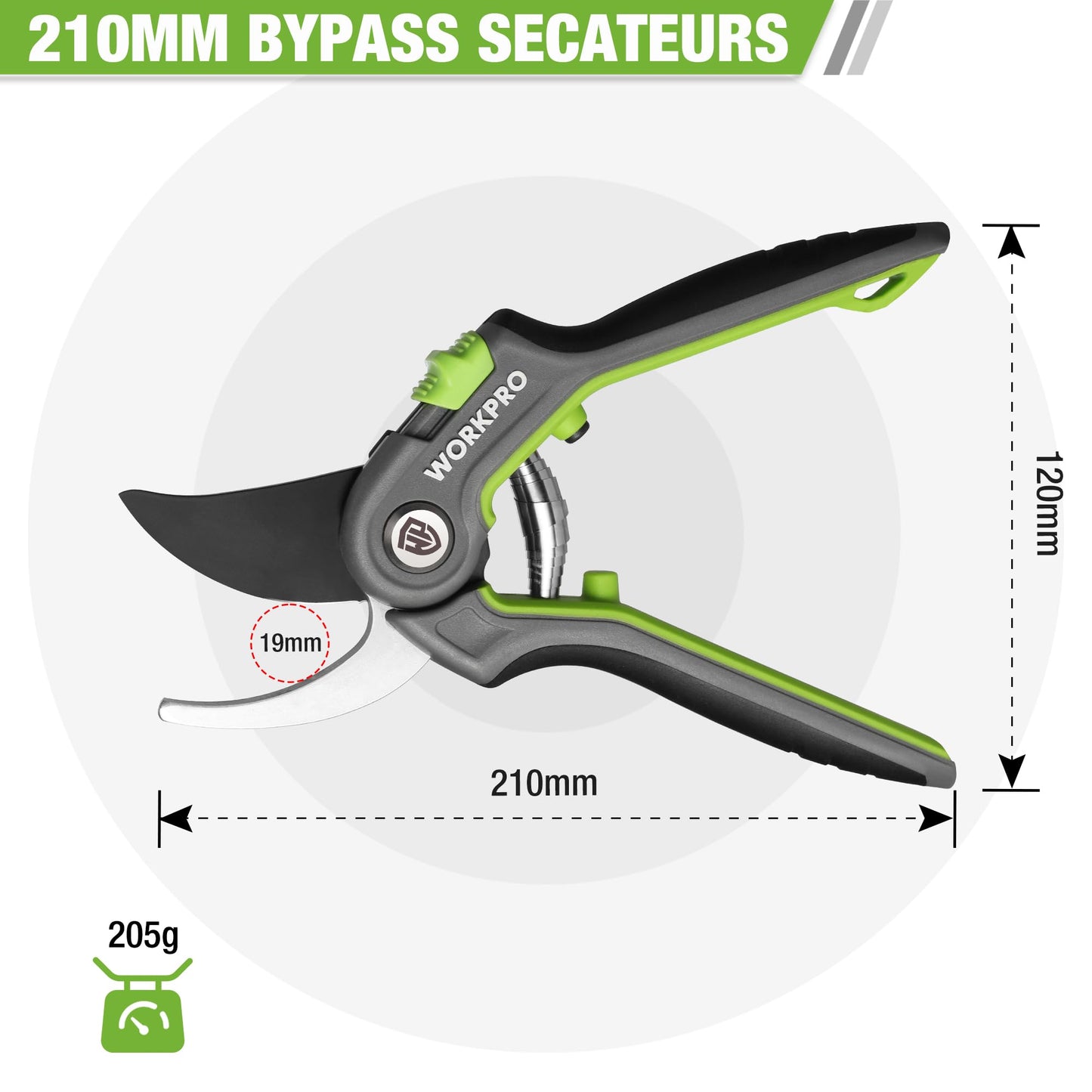 WORKPRO Secateurs & Pruning Scissors | Heavy Duty 210mm Secateurs with SK5 Blades | Labor-Saving Garden Scissors with Safty Lock | Essential Garden Tools for Pruning Flowers