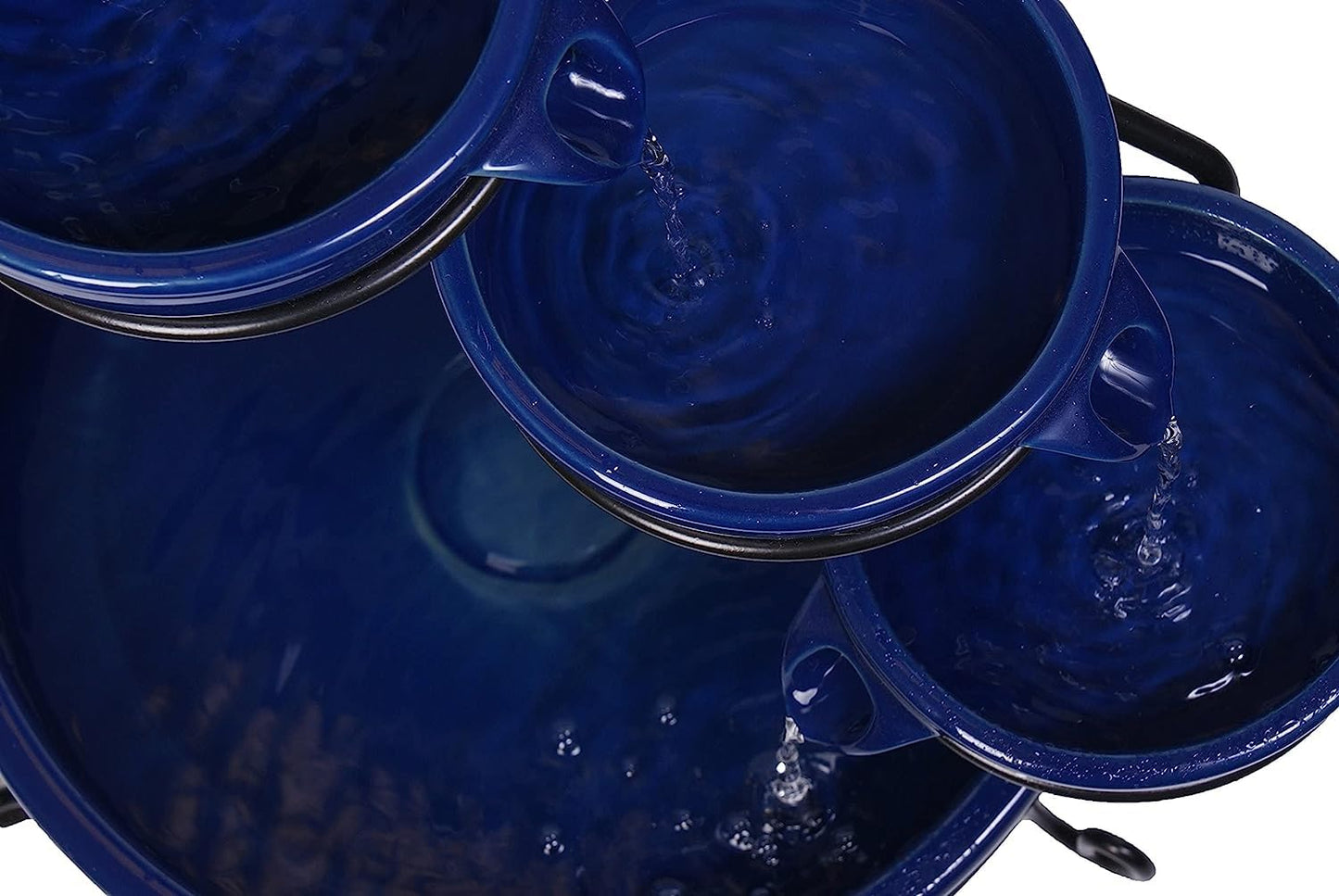 Primrose 55cm Solar Powered Blue Ceramic Outdoor Jug & Dish Water Feature with Battery Backup and LED Lights