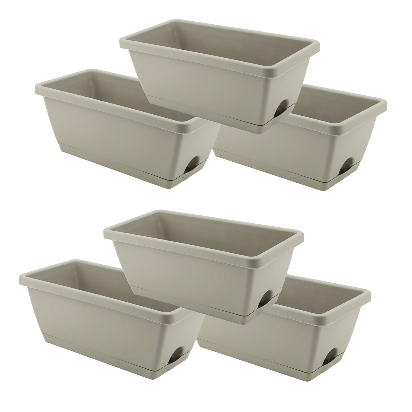 LEXININ 6 PCS 35 x 17 x 14cm Grey Rectangular Window Planter, Plastic Window Boxes with Trays, Flower Box Planter for Garden Patio Home