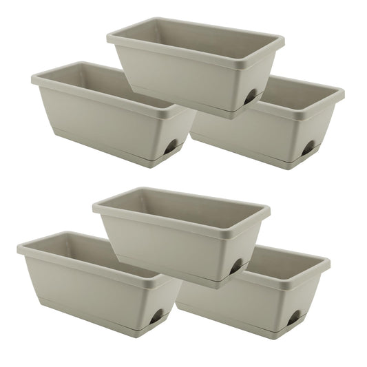 LEXININ 6 PCS 35 x 17 x 14cm Grey Rectangular Window Planter, Plastic Window Boxes with Trays, Flower Box Planter for Garden Patio Home