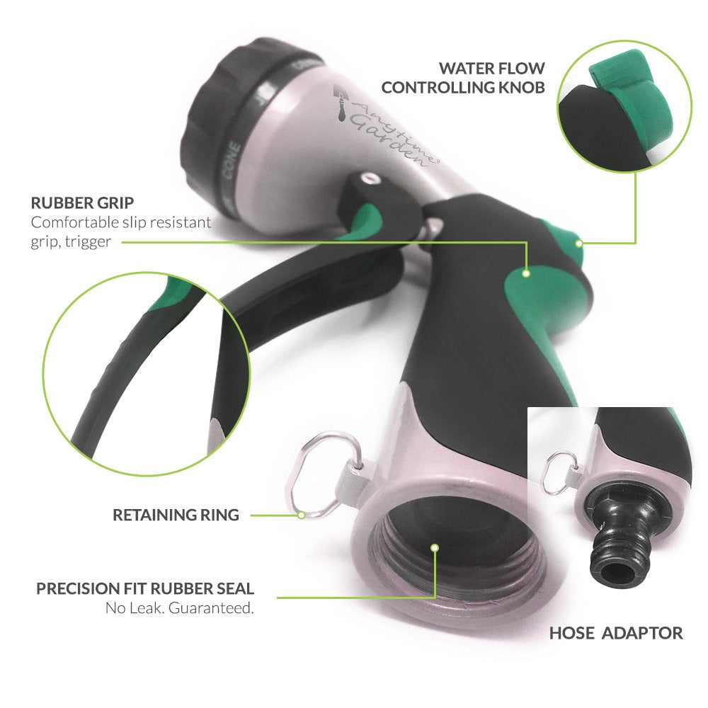 NO Leak Garden Hose Nozzle Spray Gun Heavy Duty, Metal Water Sprayer for Powerful Watering and Misting - 8 Pattern Spraying for Cleaning, Car Washes
