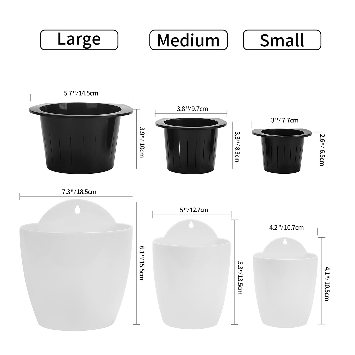 ORIMERC 6 Pack Self Watering Plant Pots Wall Hanging Basket Over Fence Planters Vertical Garden Hang Plastic Container Indoor Outdoor for Plants Flowers Succulent Living Herbs Holder White Large
