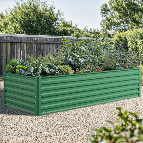 YITAHOME 2Pcs Outdoor Raised Garden Bed Kit 240x120x58cm, Raised Beds Thickened Zinc-Aluminum-Magnesium Metal Raised Beds for Garden with Support Rod & Gloves for Vegetables Flowers Fruits (Green)