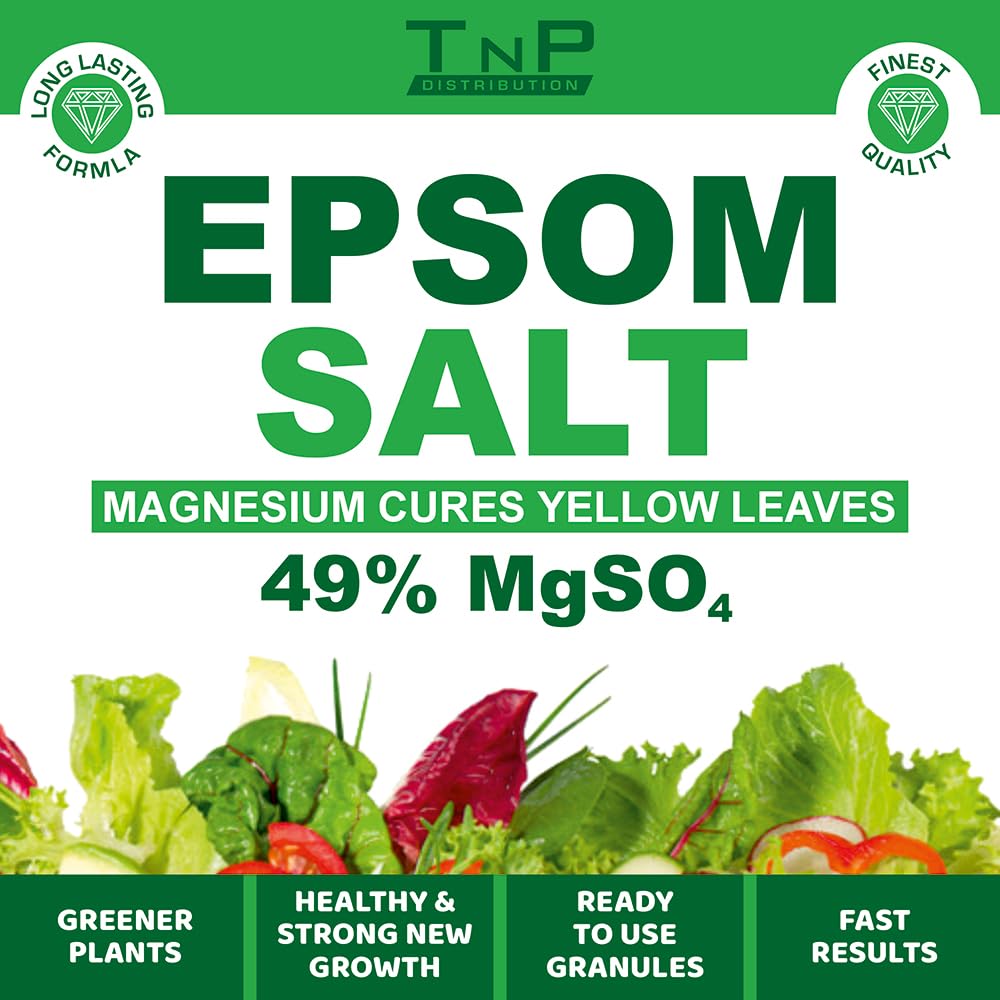 Epsom Salt Bucket for Plants, 49% MgSO4, Magnesium Cure for Yellow Leaves, Ready-to-Use Granules Garden Plant Growth, Lawn Care Magnesium Sulphate Fertiliser by Pure Source Nutrition (5KG)