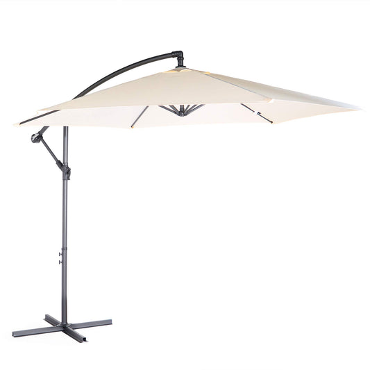 VonHaus Banana Parasol 3M – Cantilever Hanging Parasol Umbrella for Outdoor, Garden, Patio – Sun Shade Canopy with Hand Crank, Tilt & Rotate Function, UV30- Protection, Air Vent, Steel Frame – Cream
