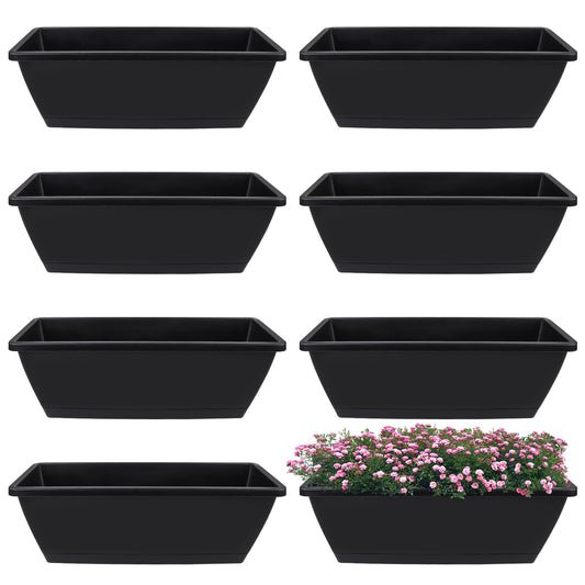 8Pcs Rectangle Plant Pot Rectangle Window Box Planter 17 Inch Black Herb Planters with Tray Herb Pots for Indoor Plants Large Flower Boxes for Bay Window,Kitchen Windowsill,Shelf,Coffee Table