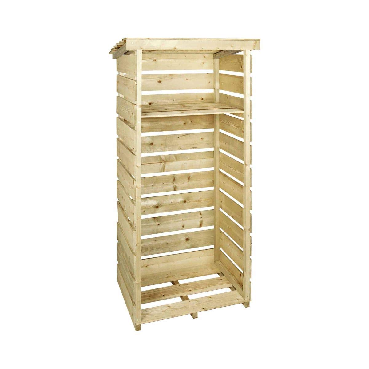CHARLES BENTLEY FSC Certified, Wooden Log Store, Garden, Single Tall Log Store, Heavy Duty, Firewood Storage, Treated Wood, Slatted Design, Slanted Roof, Raised Floor, Spruce (182.3x76x53.2cm)