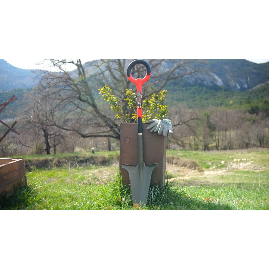 Venteo Root Slayer Garden Spade with Ultra-Sharp Trapezoidal Blade and Carbon Steel Teeth - 114 cm, Red and Black