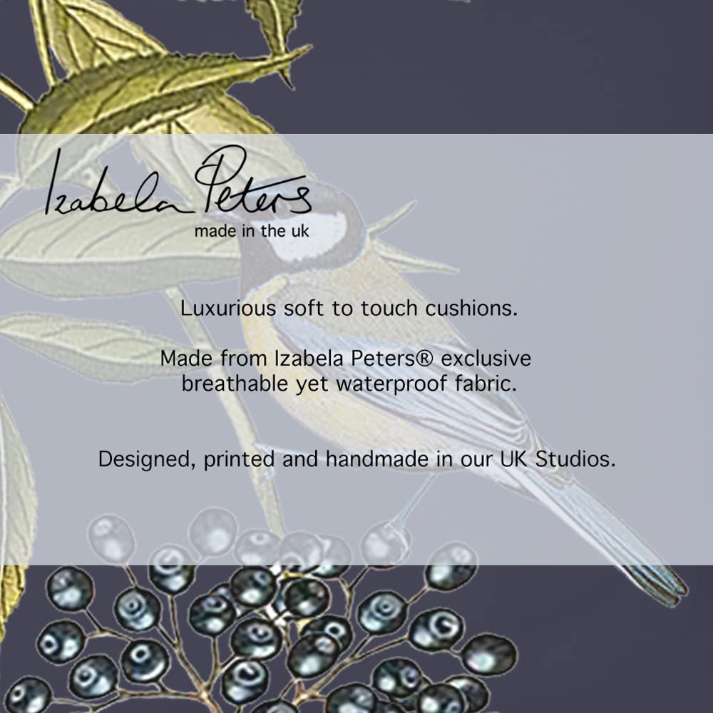 Izabela Peters Outdoor Cushions Waterproof, 43 cm, Filled Outdoor Cushion, Bird on Elderflower - Graphite, Garden Furniture Cushions, Outdoor Seat Cushions, Garden Chair Cushions