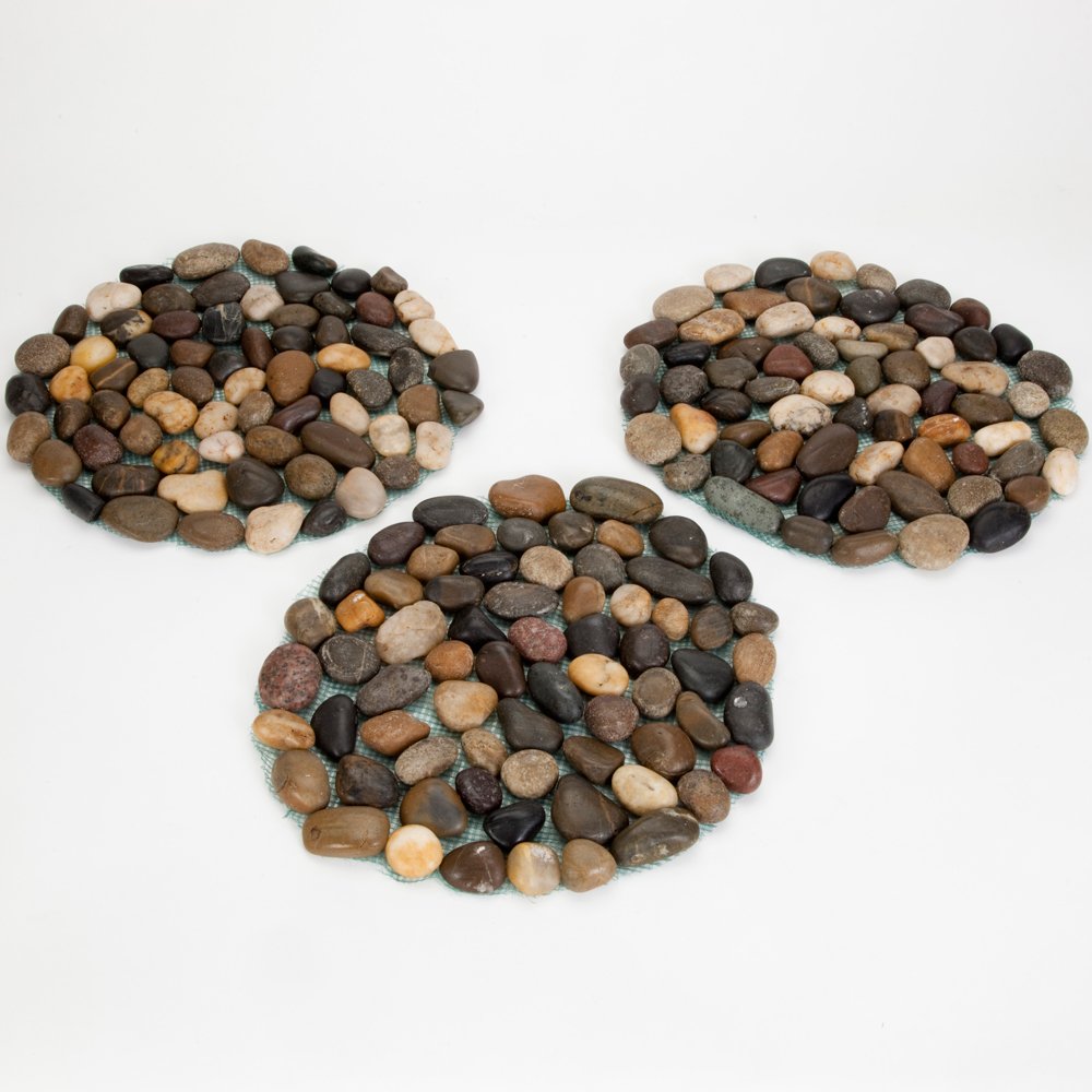 Bits and Pieces - 12” Riverstone Round Stepping Stones - Set of Three (3) - Yard Decorations - Decorative Garden Stones