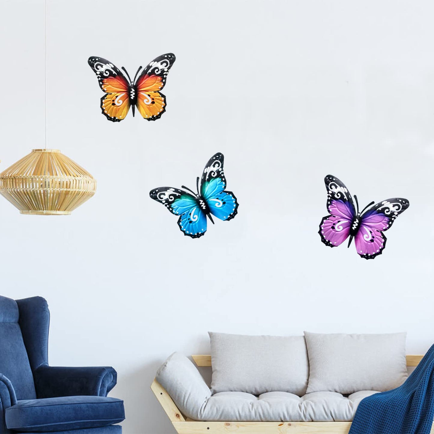 VEGCOO Large Metal Butterfly Garden Decorations Fence Decorations Outdoor Large Garden Ornaments Garden Wall Art for Outdoor Garden Fence Sheds Wall(Blue)